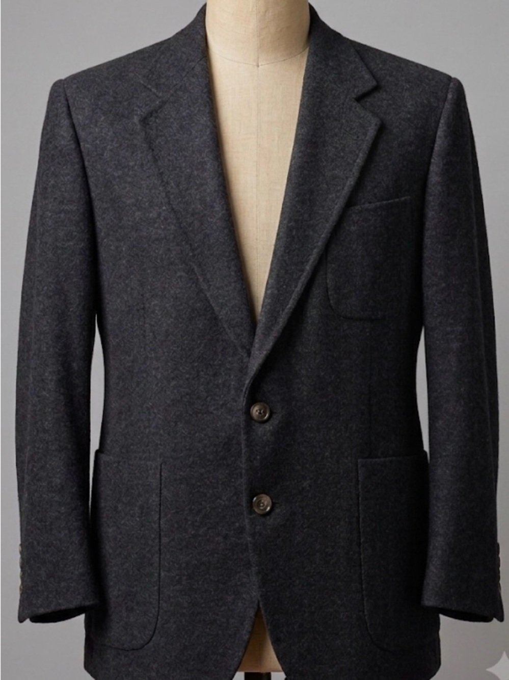 Vintage Jos A Bank Wool Charcoal Blazer 44R Made in USA Patch Pockets